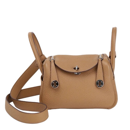 Hermes Lindy Mini in Biscuit Taurillon Clemence Shoulder Bag 2023, front view