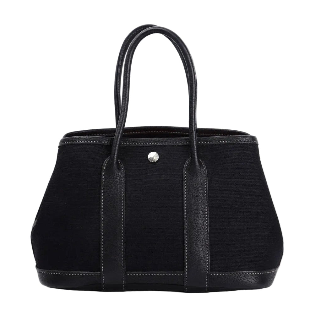Hermes Garden Party TTPM Handbag in Black Buffalo/Canvas 2004, front view