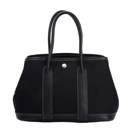 Hermes Garden Party TTPM Handbag in Black Buffalo/Canvas 2004, front view
