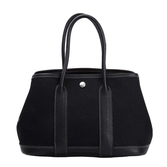 Hermes Garden Party TTPM Handbag in Black Buffalo/Canvas 2004, front view