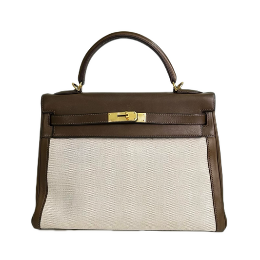 Hermes｜Kelly 32 Handbag Olive green Barenia Canvas 2002