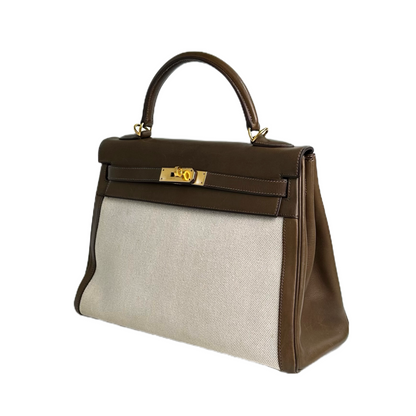 Hermes｜Kelly 32 Handbag Olive green Barenia Canvas 2002