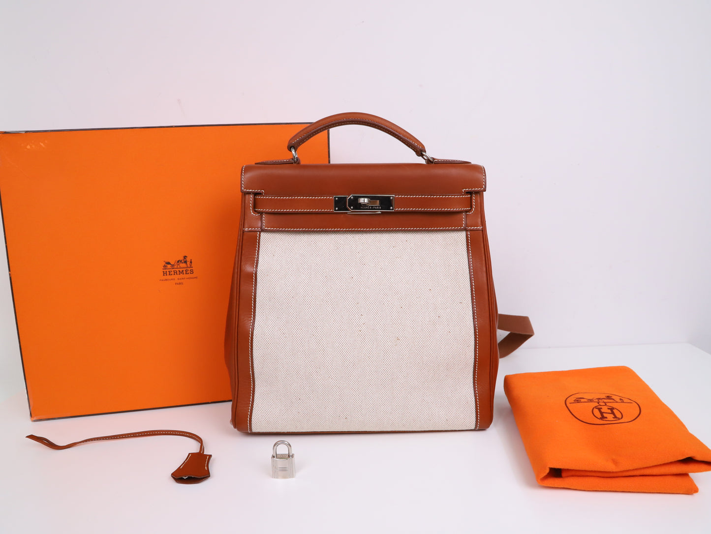 Hermes｜ Kelly Ado GM Barenia/Canvas Backpack 2001