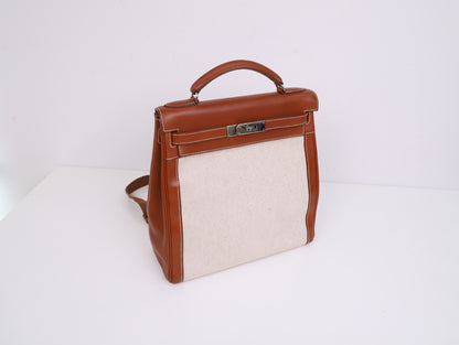 Hermes｜ Kelly Ado GM Barenia/Canvas Backpack 2001