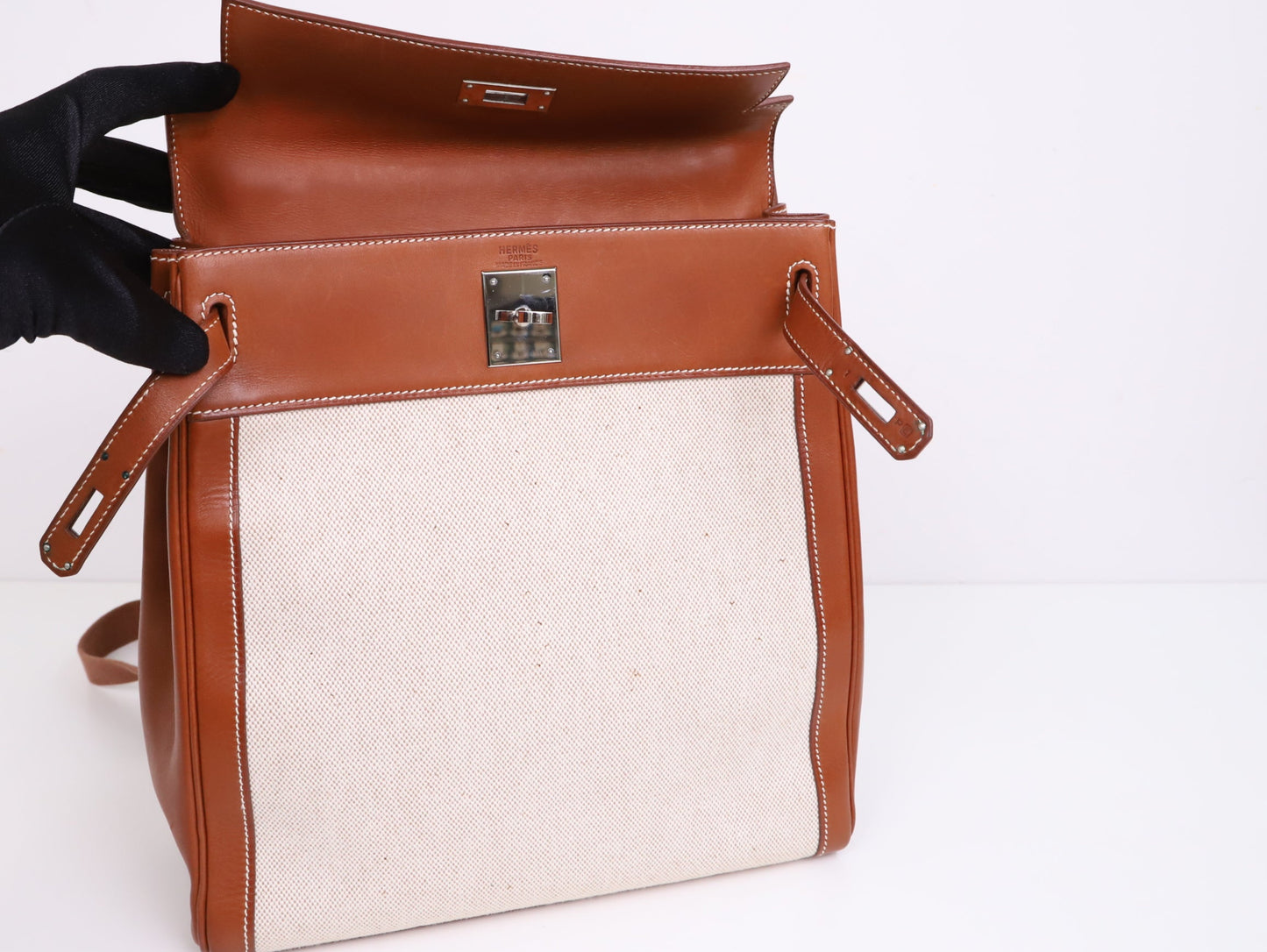 Hermes｜ Kelly Ado GM Barenia/Canvas Backpack 2001