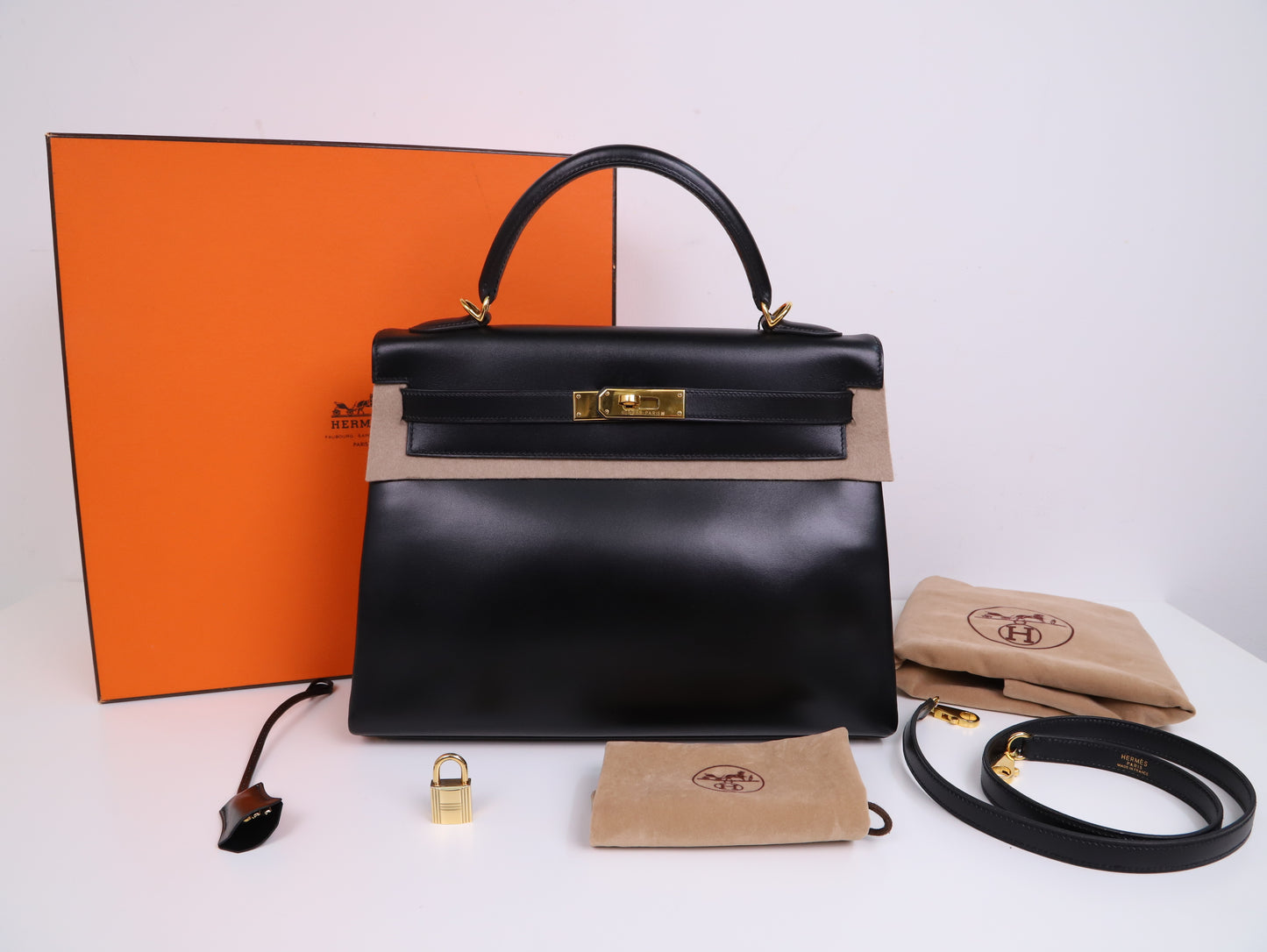 Hermes｜Kelly32 手提包 Box小牛皮 口D 2000年