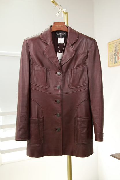 Chanel | Burgundy Leather Blazer Jacket  97A