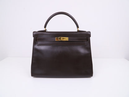 Hermes｜ Kelly 32 Handbag Chocolate 1995 Box Calf